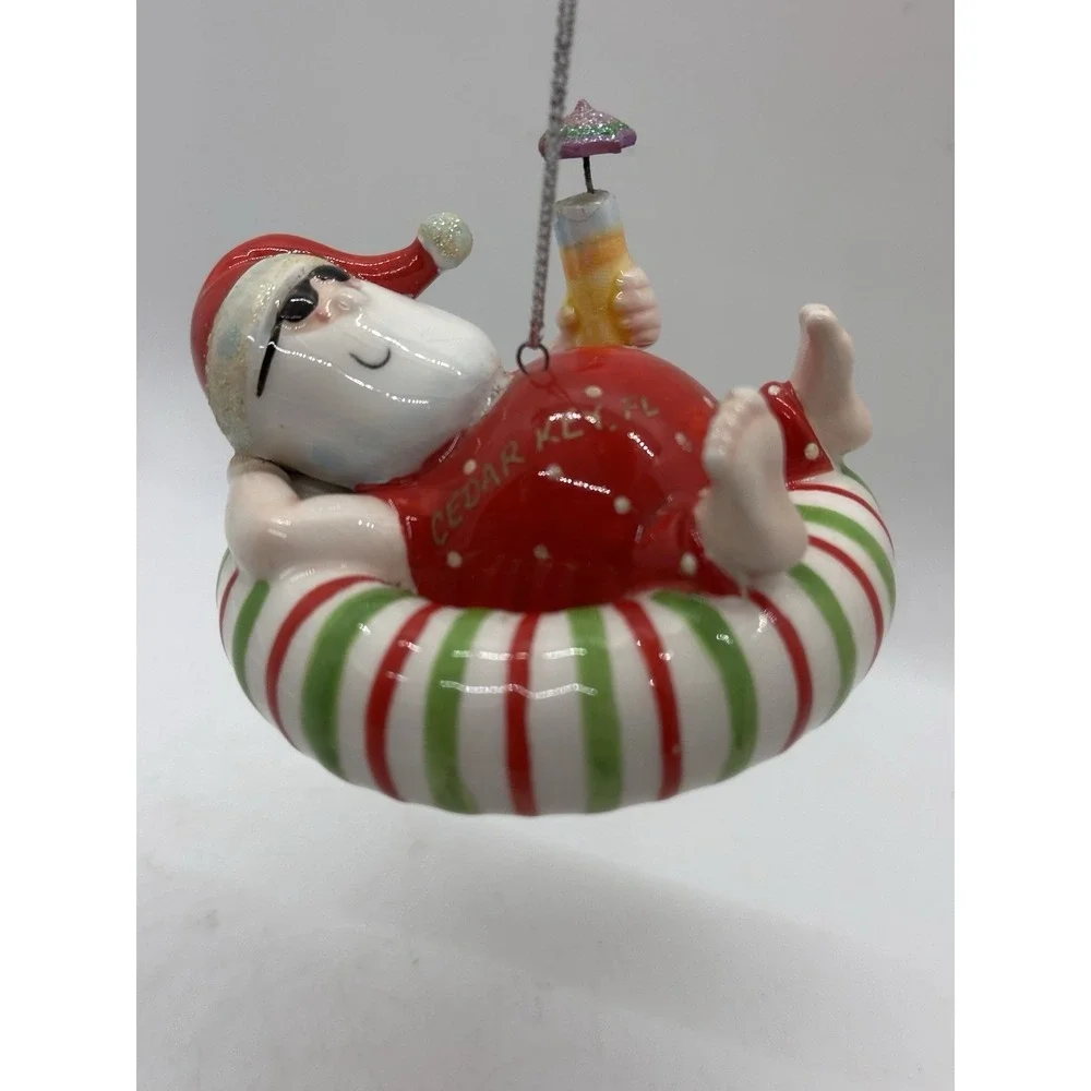 Cedar Key FL Santa Float Ornament‎ Hand Painted Ceramic Christmas Vacation